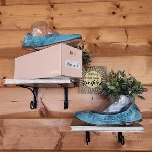 Bloch Eliane NWB Blue Burnished Whipstitch Woven Leather Ballet Flat Shoe Sz 9.5